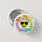 かわいい幸せ顔、アビエーターグラス、おもしろい第1回誕生日 缶バッジ (正面&裏面)
