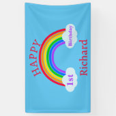 かわいい幸せ1st誕生日レインボークラウドブルー 横断幕 (縦)