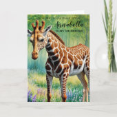 かわいい幸せ3歳の誕生日おばあちゃん可愛いキリン カード (正面)