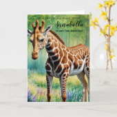 かわいい幸せ3歳の誕生日おばあちゃん可愛いキリン カード (黄色い花)