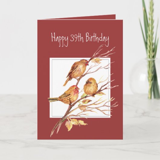 かわいい幸せ39誕生日の歌の雀たち,鳥 カード (正面)