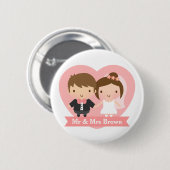 かわいい幸福に新婚者の結婚したなカップル 缶バッジ (正面&裏面)