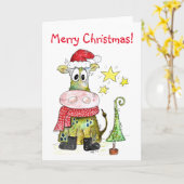 かわいい幻想的なクリスマス牛 カード (黄色い花)