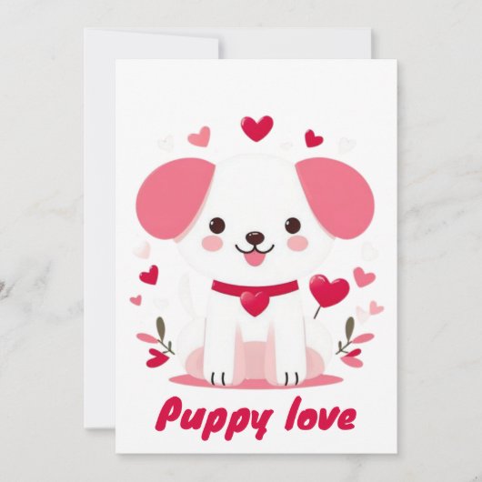 かわいい幻想的なバレンタインデーの子犬 シーズンカード (正面)