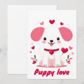 かわいい幻想的なバレンタインデーの子犬 シーズンカード (正面/裏面)