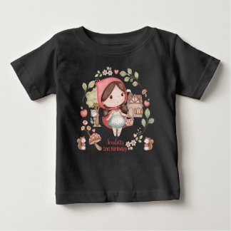 かわいい幻想的なリトルレッドライディングフードの誕生日 ベビーTシャツ