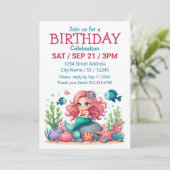 かわいい幻想的な人魚と魚の友達のシーンメッセージ 招待状 (スタンド正面)