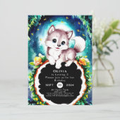 かわいい幻想的な森のオオカミの誕生日 招待状 (スタンド正面)