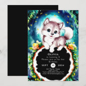 かわいい幻想的な森のオオカミの誕生日 招待状 (正面/裏面)
