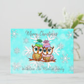 かわいい幻想的な水彩クリスマスフクロウ シーズンカード (スタンド正面)
