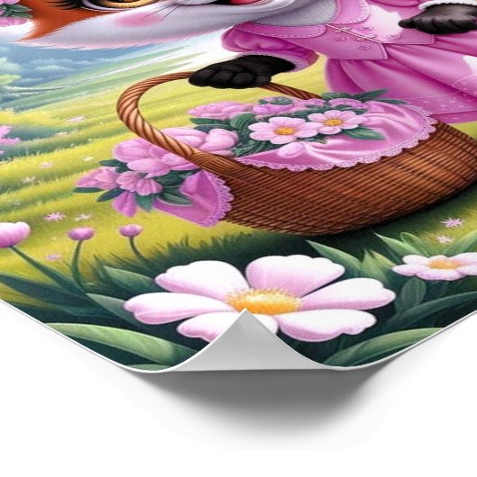 かわいい幻想的な漫画のキツネの女の子の動物アート ポスター (角)