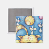 かわいい幻想的な猫とネズミの月のアート マグネット (正面/裏面)