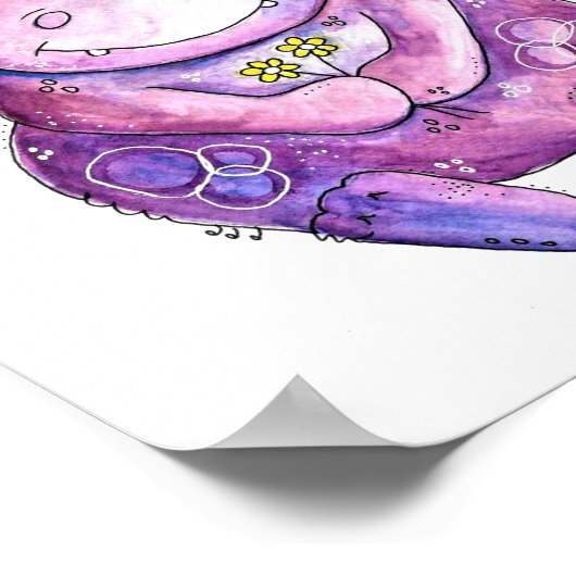 かわいい幻想的な紫のカバ ポスター (角)