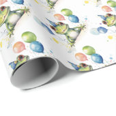かわいい幻想的な緑のカエル風船 ラッピングペーパー (ロールコーナー)