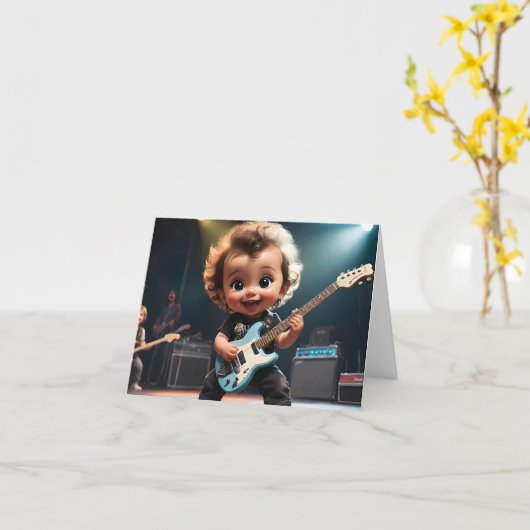かわいい幼児がギターを弾く空白のグリーティングカード カード (黄色い花)