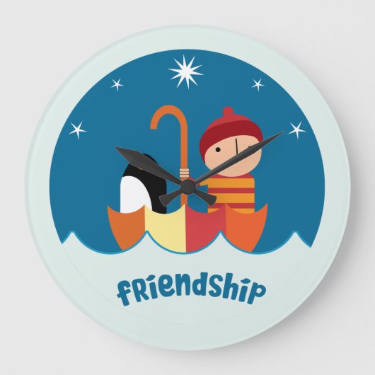 かわいい幼稚園で見つかった友情 ラージ壁時計 (正面)