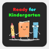 かわいい幼稚園のスクールブック濃色 スクエアシール (正面)