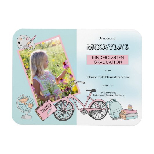 かわいい幼稚園フォトピンク |青の卒業式 マグネット (横)