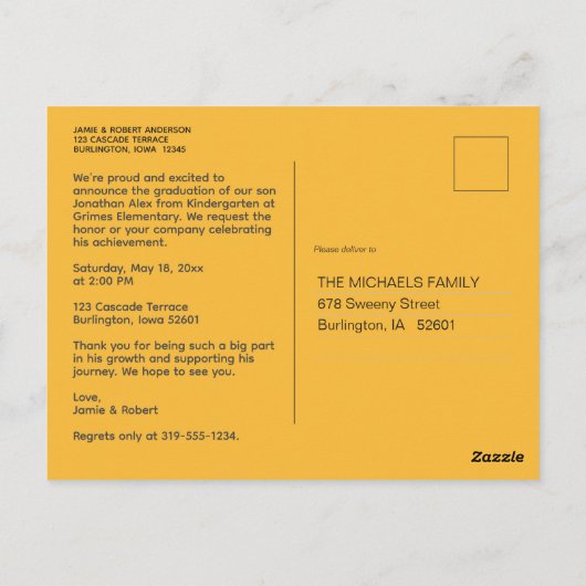 かわいい幼稚園卒業パーティー招待状 ポストカード (裏面)