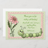 かわいい幼虫、デイジー、誕生日の招待状 招待状 (正面/裏面)