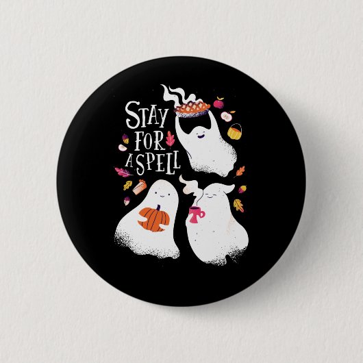 かわいい幽霊おかしいハロウィーンデザイン 缶バッジ (正面)