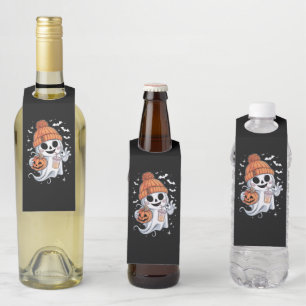かわいい幽霊がコーヒーを飲むハロウィンアイスコーヒー ボトルネックタグ