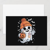 かわいい幽霊がコーヒーを飲むハロウィンアイスコーヒー 招待状 (正面/裏面)