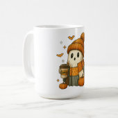 かわいい幽霊がコーヒーを飲むハロウィン コーヒーマグカップ (正面左)
