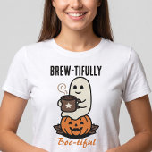 かわいい幽霊がコーヒーを飲むハロウィン Tシャツ