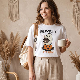 かわいい幽霊がコーヒーを飲むハロウィン Tシャツ