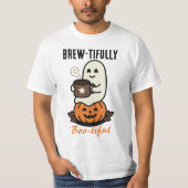 かわいい幽霊がコーヒーを飲むハロウィン Tシャツ (正面)