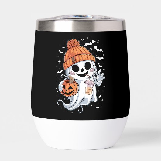 かわいい幽霊がコーヒーを飲む ハロウィン アイスコーヒー (正面)