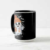 かわいい幽霊がコーヒーを飲む ハロウィン アイスコーヒー マグカップ (正面左)