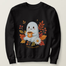 かわいい幽霊がコーヒーを飲むTシャツ - Cozy Vibes O