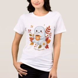 かわいい幽霊がコーヒーを飲むTシャツ - Cozy Vibes O トライブレンドＴシャツ