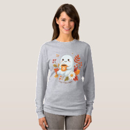 かわいい幽霊がコーヒーを飲むTシャツ - Cozy Vibes O Tシャツ