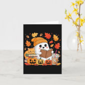 かわいい幽霊が本を読むのが好きな人たち 秋のハロウィン カード (黄色い花)