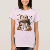 かわいい幽霊が猫と読書 Tシャツ (正面)