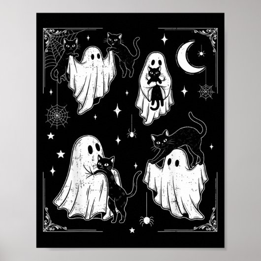 かわいい幽霊が猫を持つ面白いハロウィン メンズ レディース ポスター (正面)