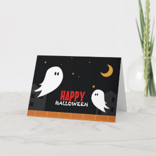 かわいい幽霊が町をさまよっているハロウィンの夜 シーズンカード