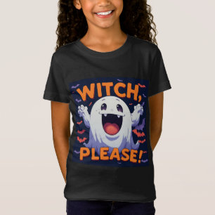 かわいい幽霊が「Witch Please!」と言うハロウィンのウィッチグッズ 🎃 Tシャツ