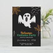かわいい幽霊こうもりオレンジスパイダーウェブブラックハロウィーン 招待状 (スタンド正面)