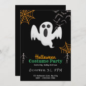 かわいい幽霊こうもりオレンジスパイダーウェブブラックハロウィーン 招待状 (正面/裏面)
