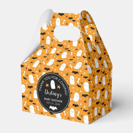 かわいい幽霊こうもりオレンジ色の赤ちゃんシャワーありがとう フェイバーボックス (正面サイド)