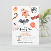 かわいい幽霊こうもりスイーツハロウィン不気味誕生日 招待状 (スタンド正面)