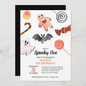 かわいい幽霊こうもりスイーツハロウィン不気味誕生日 招待状 (正面/裏面)