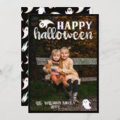 かわいい幽霊こうもりハッピーハローウィン写真 シーズンカード (正面/裏面)