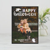 かわいい幽霊こうもりハッピーハローウィン写真 シーズンカード (スタンド正面)