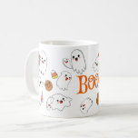 かわいい幽霊たちとカボチャのハロウィンマグ。 コーヒーマグカップ<br><div class="desc">なんて愛らしいハロウィンマグなんだ！多くの飛んでいる幽霊たち、カボチャやキャンディーコーンのデザインはとてもおもしろいであり、それは完璧なハロウィーンギフトになるだろう。「Boo!」を好きな言葉に切り替えて、自分の好みに合わせてカスタマイズできる。</div>