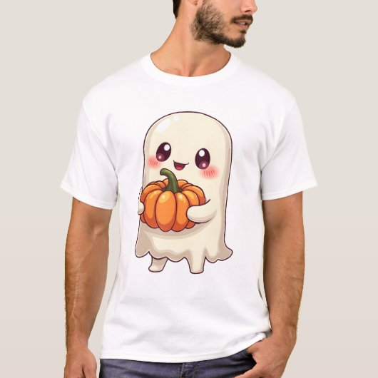 かわいい幽霊とかぼちゃ � 面白いハロウィン Tシャツ (正面)